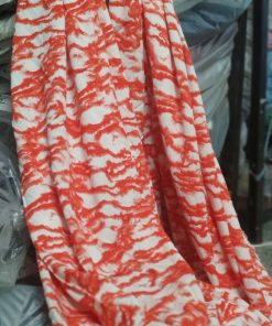 White & Red Abstract Printed Rayon Crepe Fabric | Charu Creation