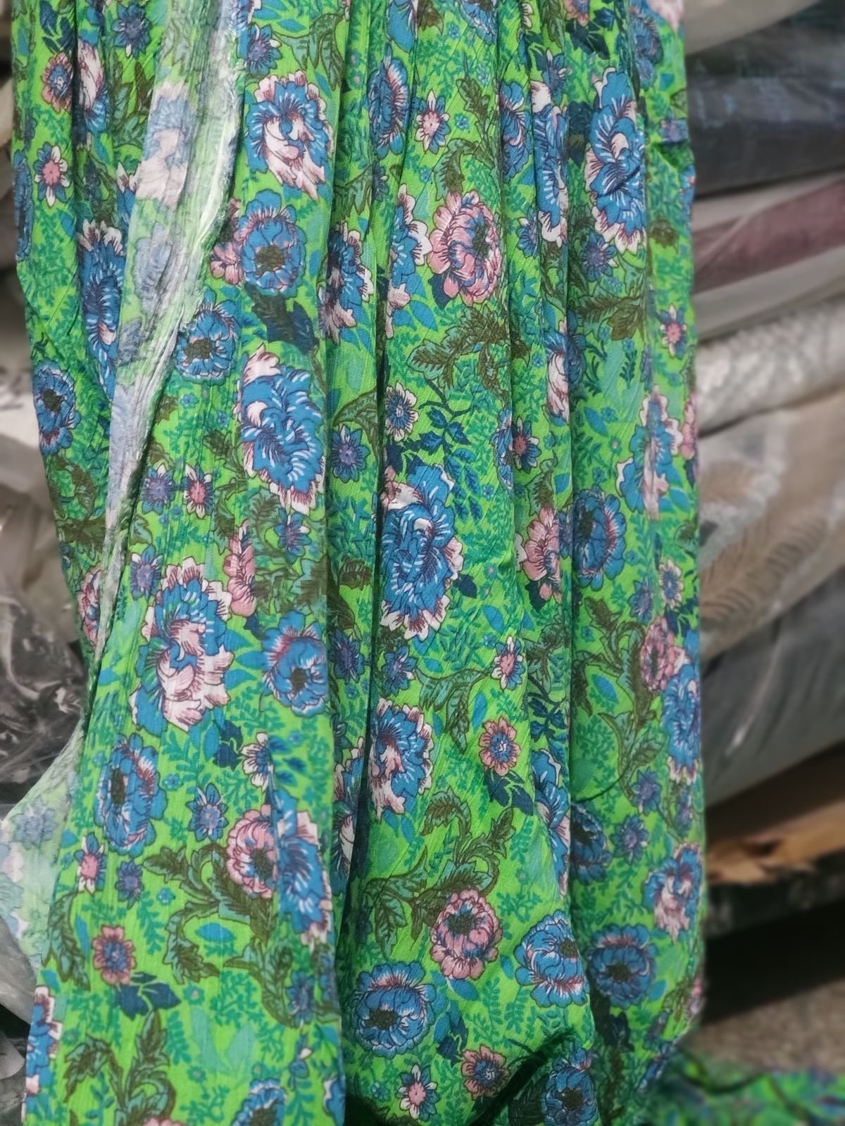 Green Floral Printed Rayon Crepe Fabric | Charu Creation