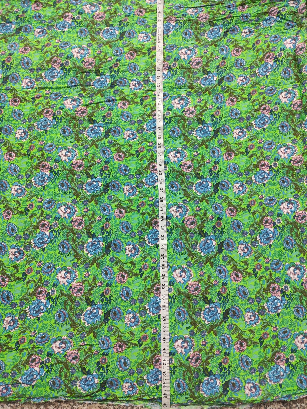 Green Floral Printed Rayon Crepe Fabric | Charu Creation - Image 2