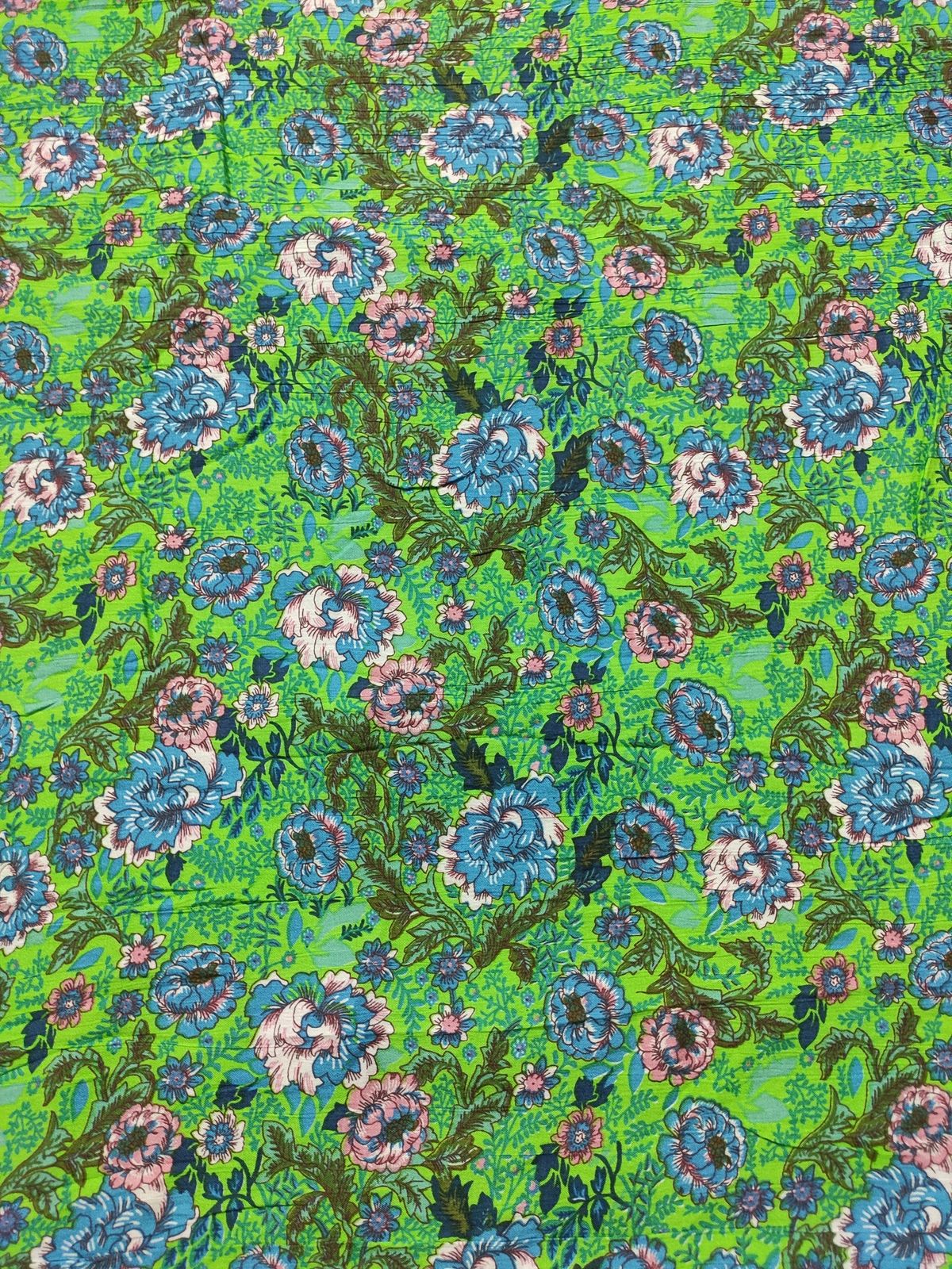Green Floral Printed Rayon Crepe Fabric | Charu Creation - Image 3