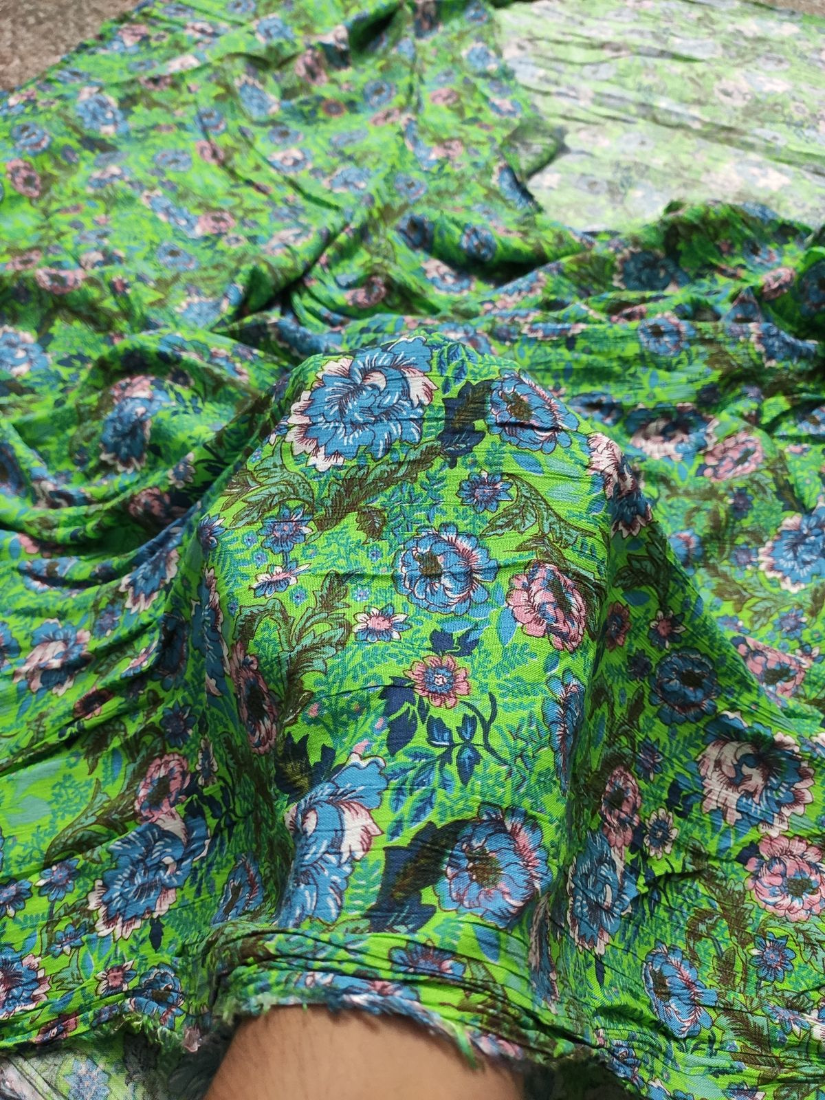 Green Floral Printed Rayon Crepe Fabric | Charu Creation - Image 4