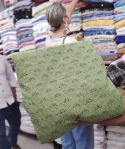 Sage Cotton Cambric All Over Embroidery Fabric | Charu Creation