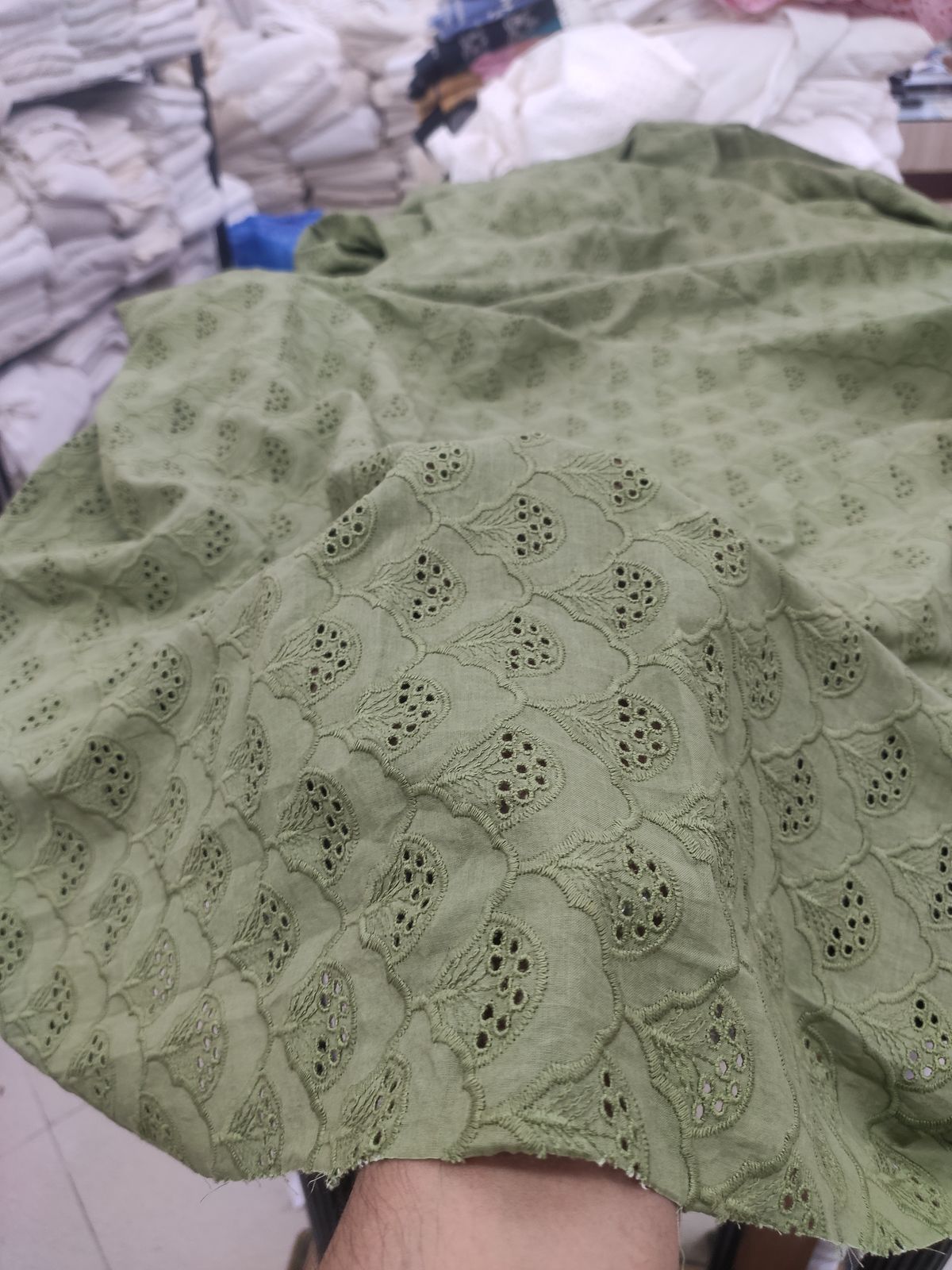 Sage Cotton Cambric All Over Embroidery Fabric | Charu Creation - Image 3