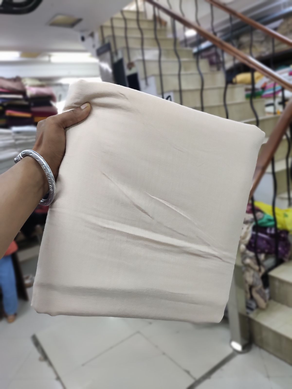 Solid Beige Breathable Cotton Linen Fabric | Charu Creation