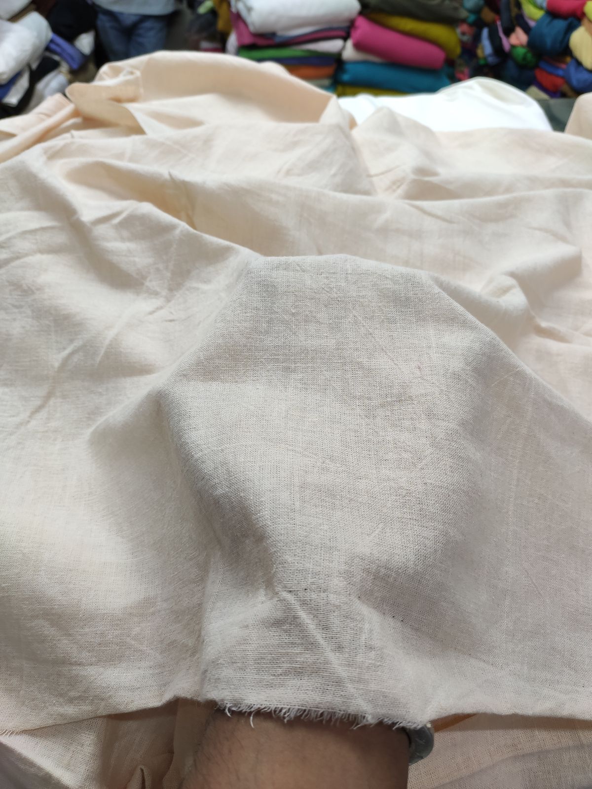 Solid Beige Breathable Cotton Linen Fabric | Charu Creation - Image 2