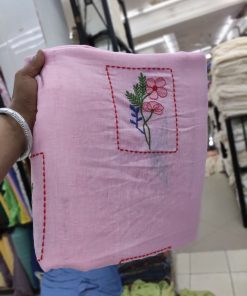 Pink Viscose Linen with Boxed Floral Embroidery | Charu Creation
