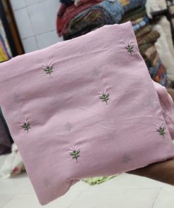 Lilac Cotton Voile Fabric with Floral Buti Embroidery | Charu Creation