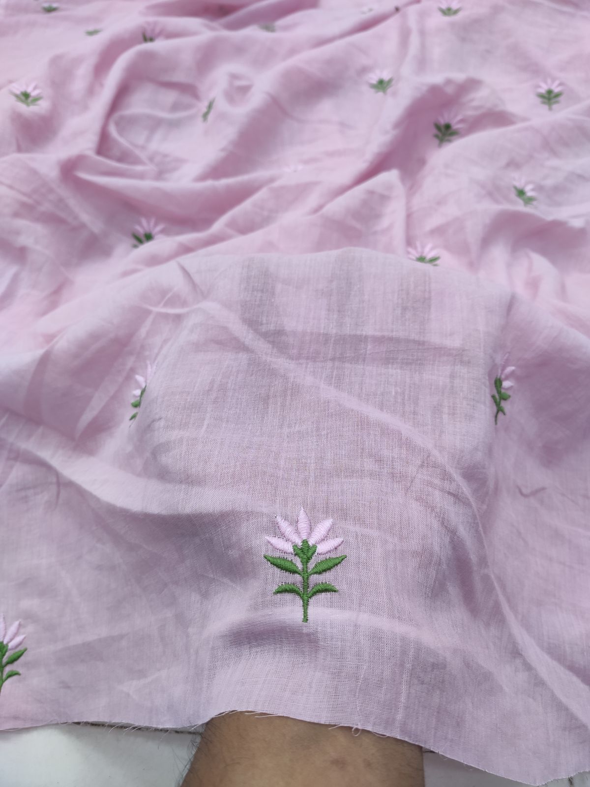 Lilac Cotton Voile Fabric with Floral Buti Embroidery | Charu Creation - Image 4