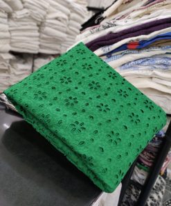 Green Cotton Cambric Schiffli Embroidery Fabric | Charu Creation