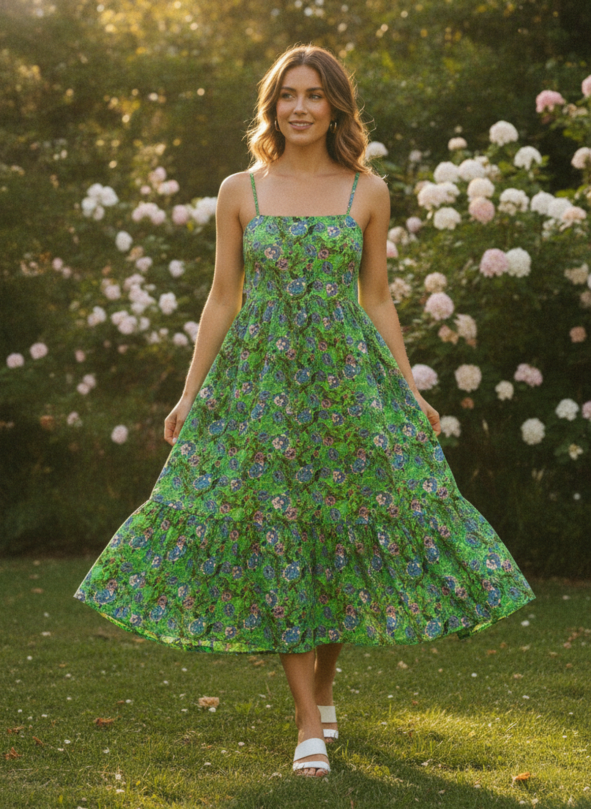 Green Floral Printed Rayon Crepe Fabric | Charu Creation - Image 5