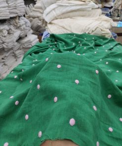 Green Viscose Linen with Embroidered Polka Dots | Charu Creation
