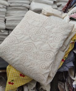 Greige Cotton Cambric Schiffli Embroidery Fabric | Charu Creation