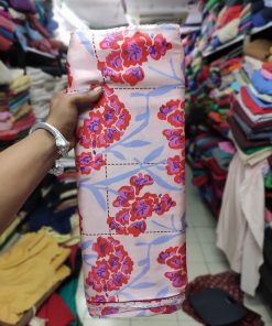 Off White Floral Viscose Modal Satin Fabric | Charu Creation