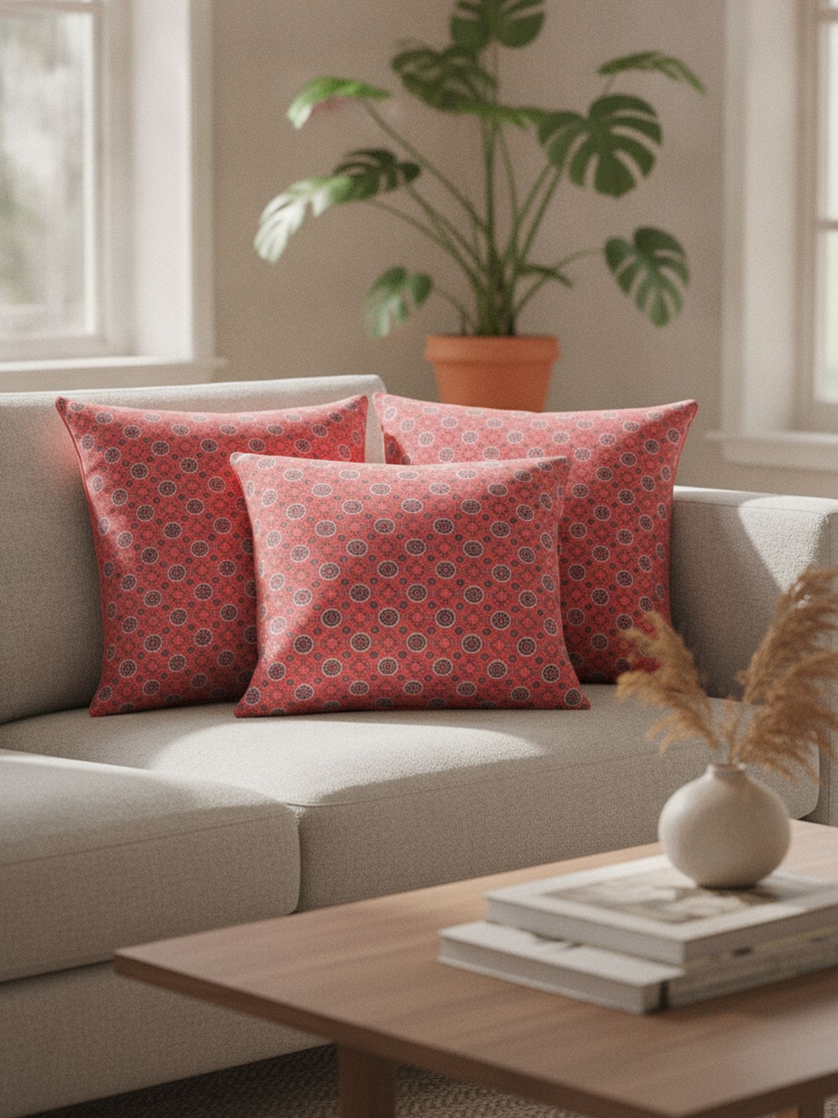 Red Viscose Modal with Geometric Digital Print
