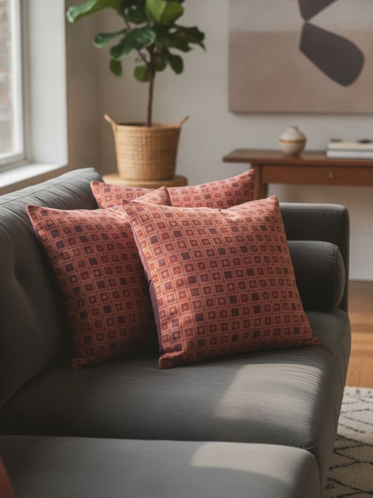 Rust Geometric Print Viscose Modal Fabric