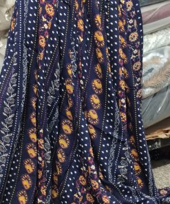 Navy Blue Rayon Crepe with Ethnic Stripe Print | Charu Creation