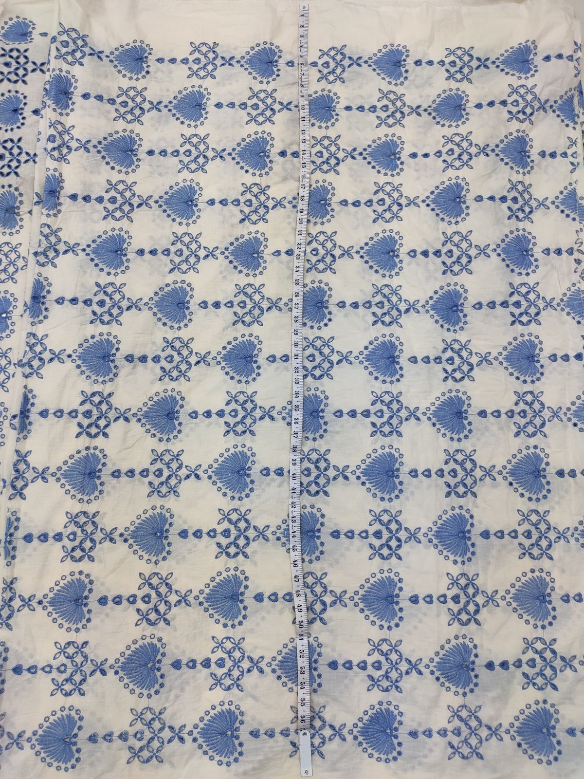 Off White Cotton Cambric with Blue All Over Embroidery | Charu Creation - Image 2