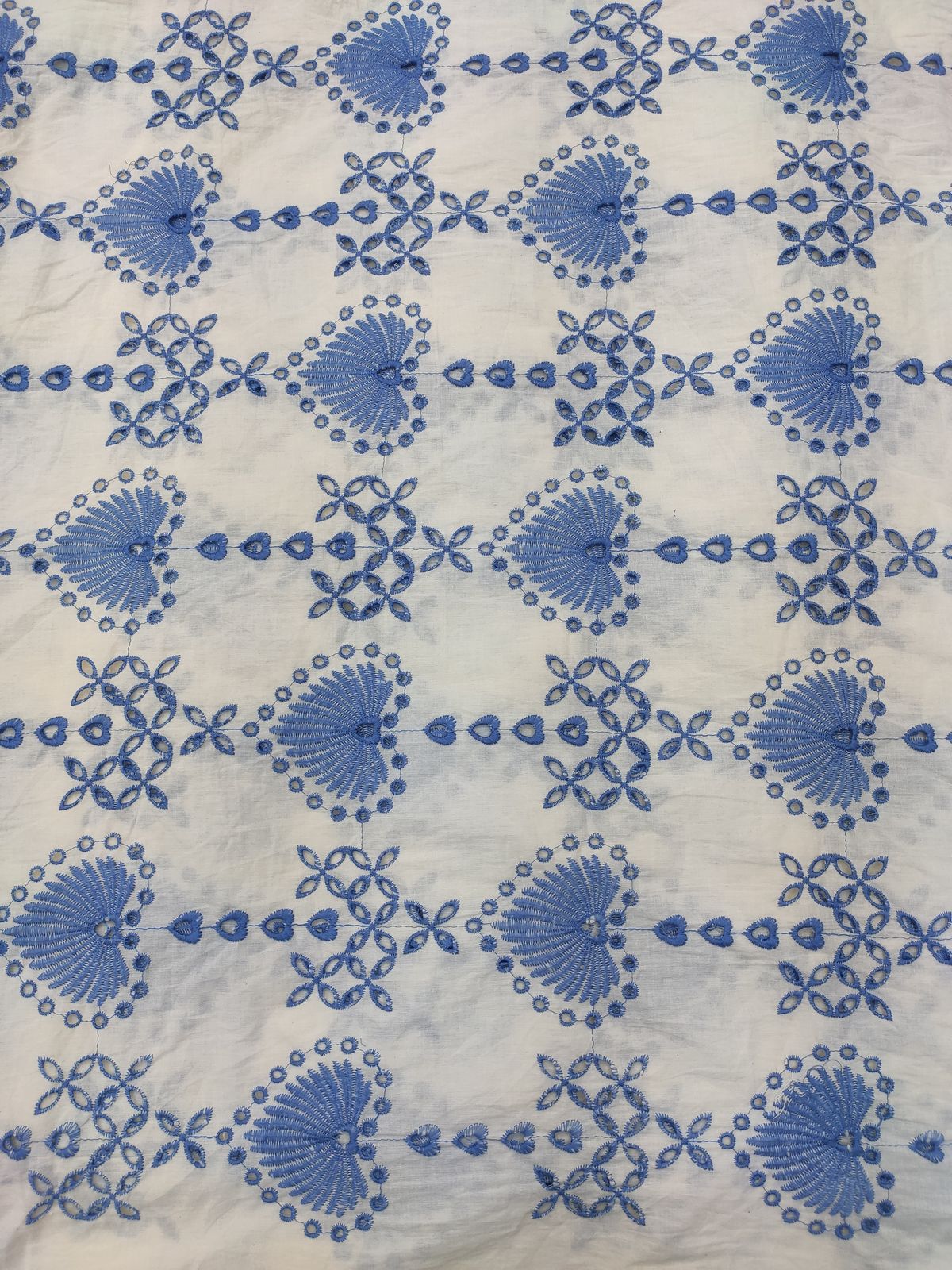 Off White Cotton Cambric with Blue All Over Embroidery | Charu Creation - Image 3