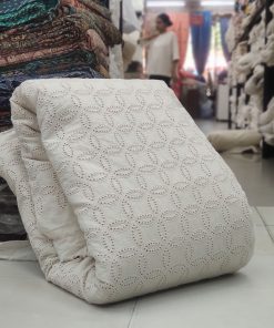 Greige Cotton Cambric Geometric Embroidery Fabric | Charu Creation