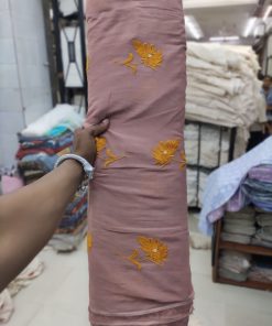 Lilac Cotton Voile with Mustard Floral Embroidery | Charu Creation