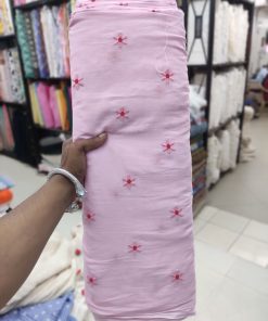 Pink Cotton Voile Fabric with Floral Embroidery | Charu Creation