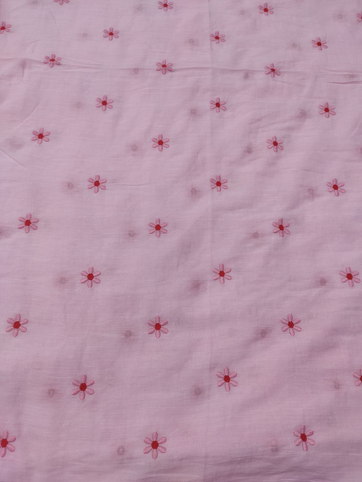 Pink Cotton Voile Fabric with Floral Embroidery | Charu Creation - Image 3