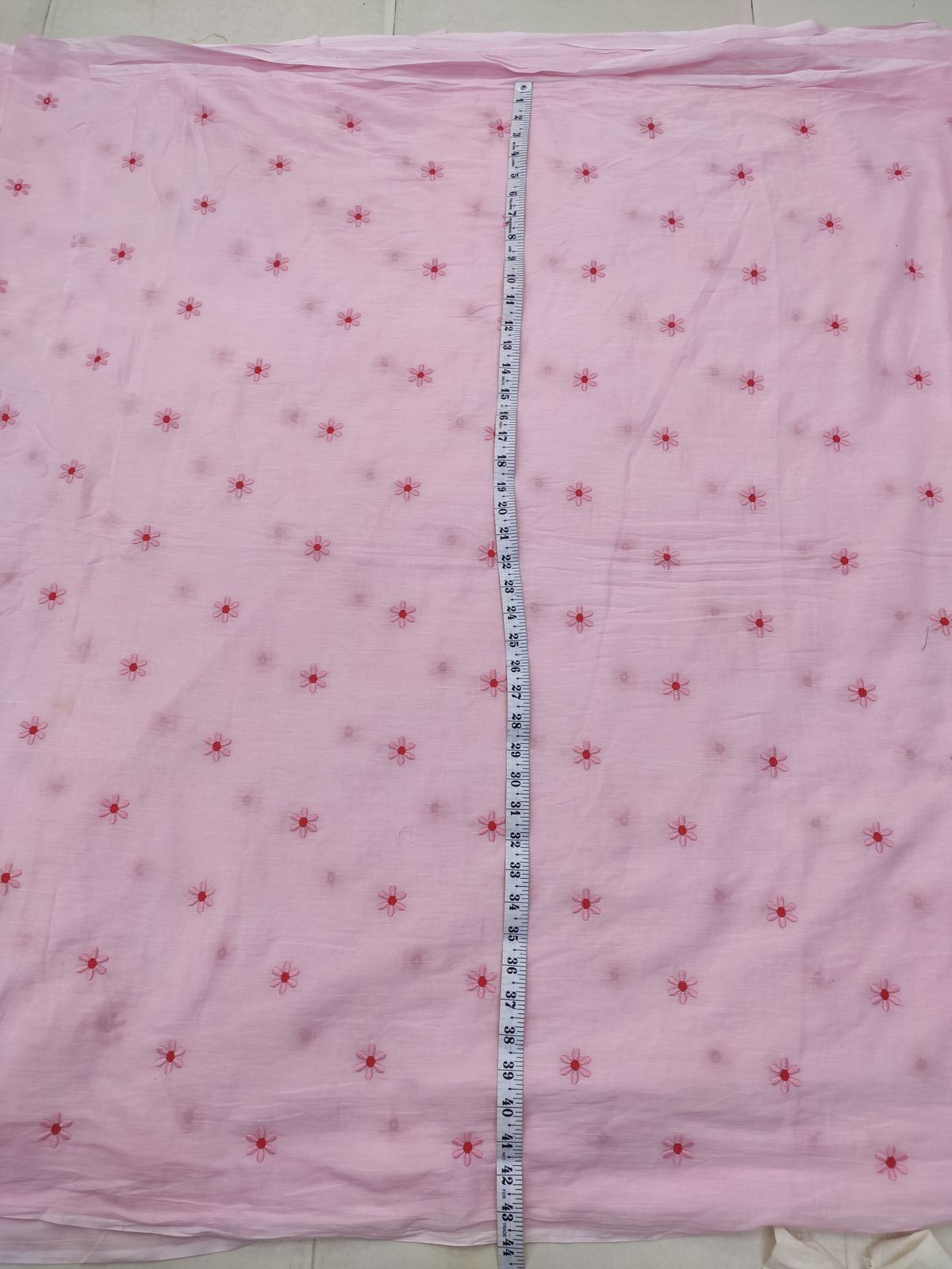Pink Cotton Voile Fabric with Floral Embroidery | Charu Creation - Image 4