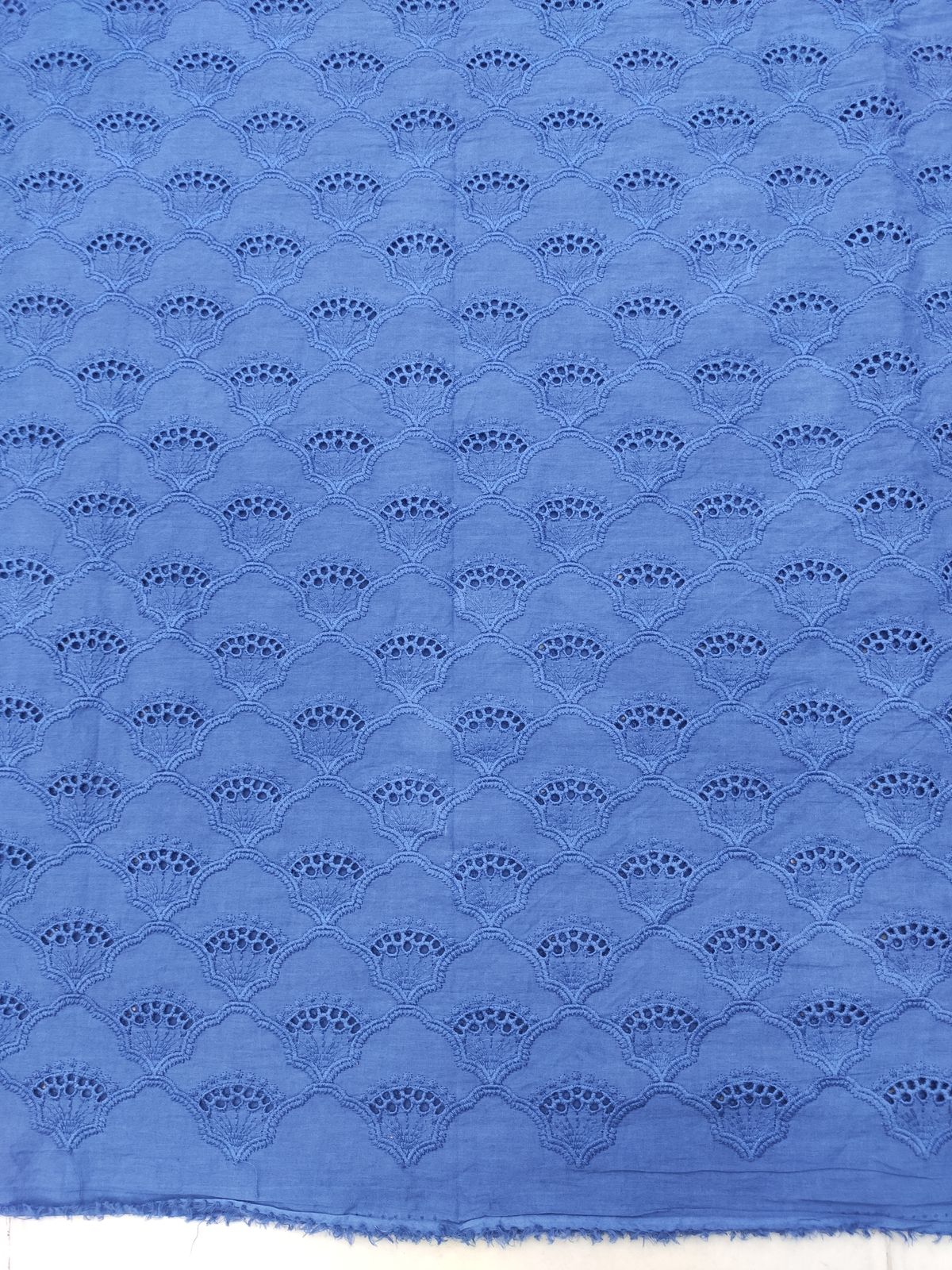Blue Cotton Cambric Fabric with Tonal Embroidery | Charu Creation - Image 3