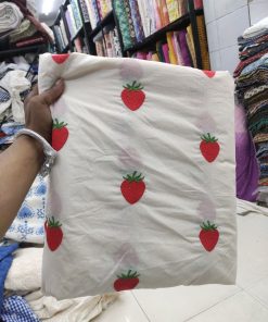 Off White Cotton Cambric with Strawberry Embroidery | Charu Creation