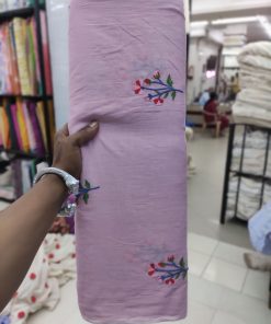 Lilac Cotton Voile Fabric with Floral Embroidery | Charu Creation