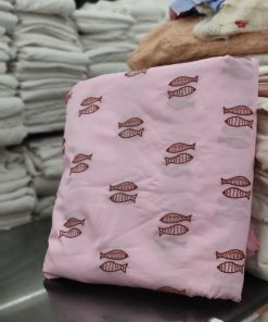 Pink Cotton Cambric with Brown Fish Embroidery | Charu Creation