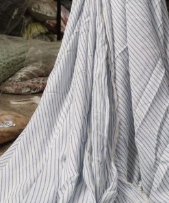 Off White & Blue Striped Printed Rayon Crepe Fabric | Charu Creation