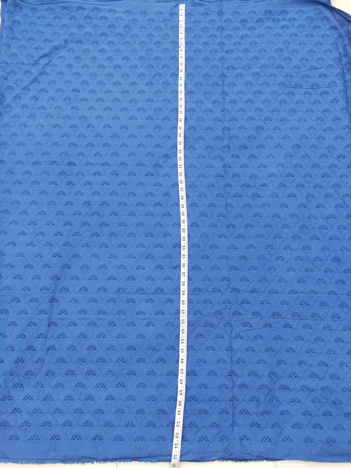 Blue Cotton Cambric Fabric with All Over Embroidery | Charu Creation - Image 3
