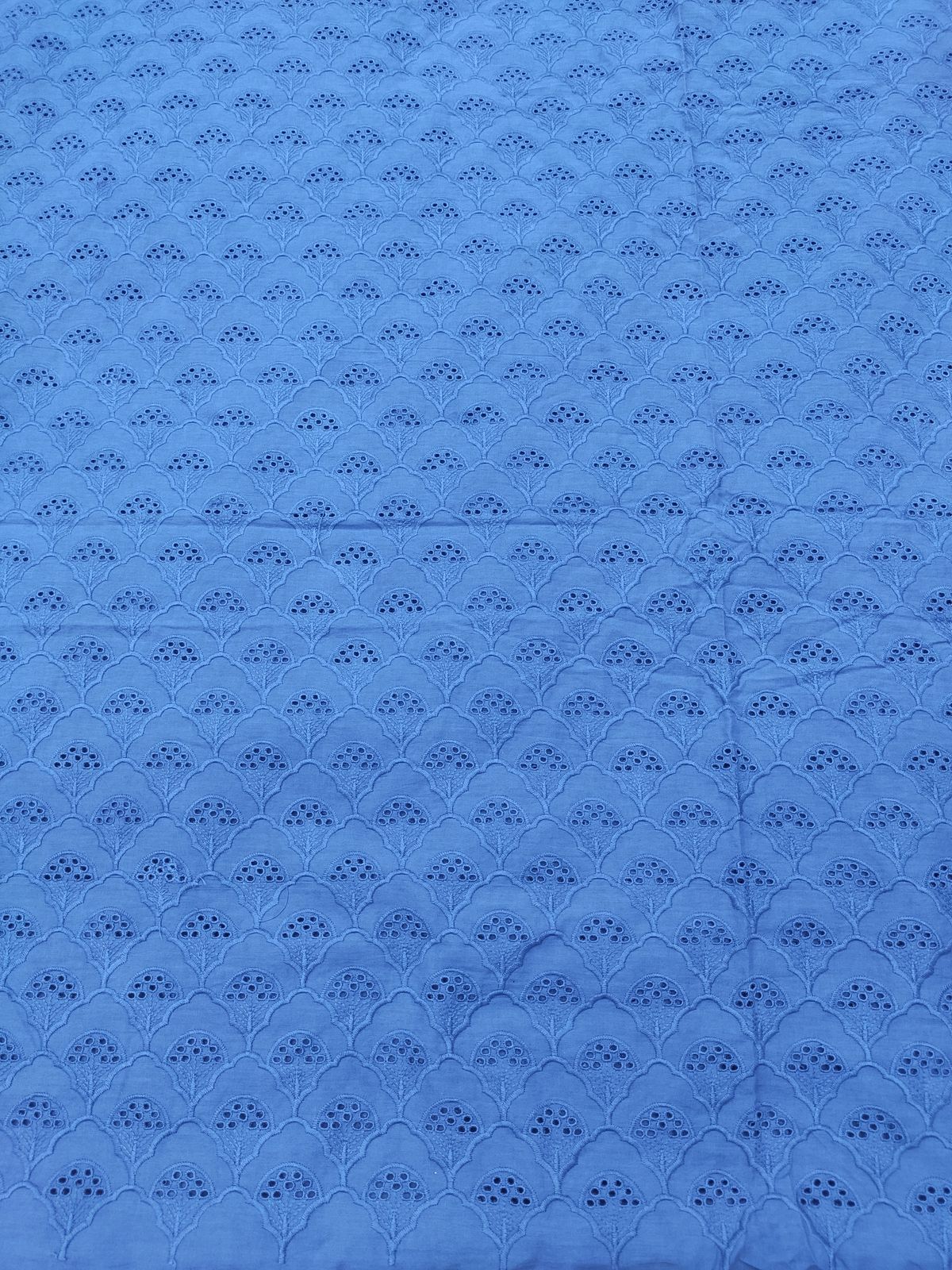 Blue Cotton Cambric Fabric with All Over Embroidery | Charu Creation - Image 4