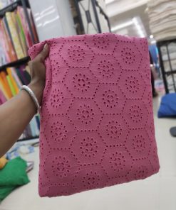 Rose Pink Cotton Cambric Eyelet Embroidery Fabric | Charu Creation