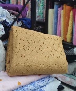 Beige Cotton Cambric Diamond Eyelet Embroidery Fabric | Charu Creation