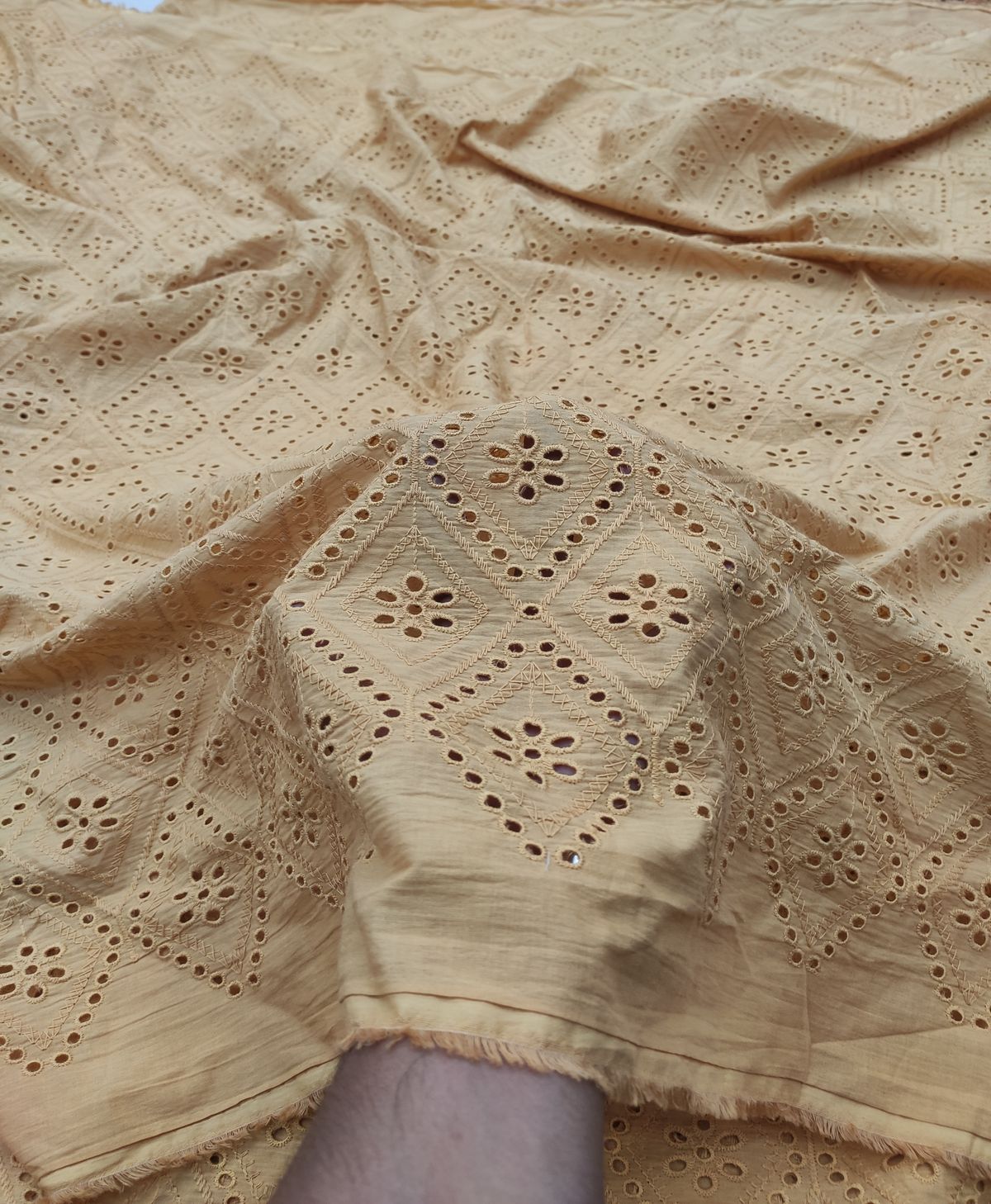 Beige Cotton Cambric Diamond Eyelet Embroidery Fabric | Charu Creation - Image 2