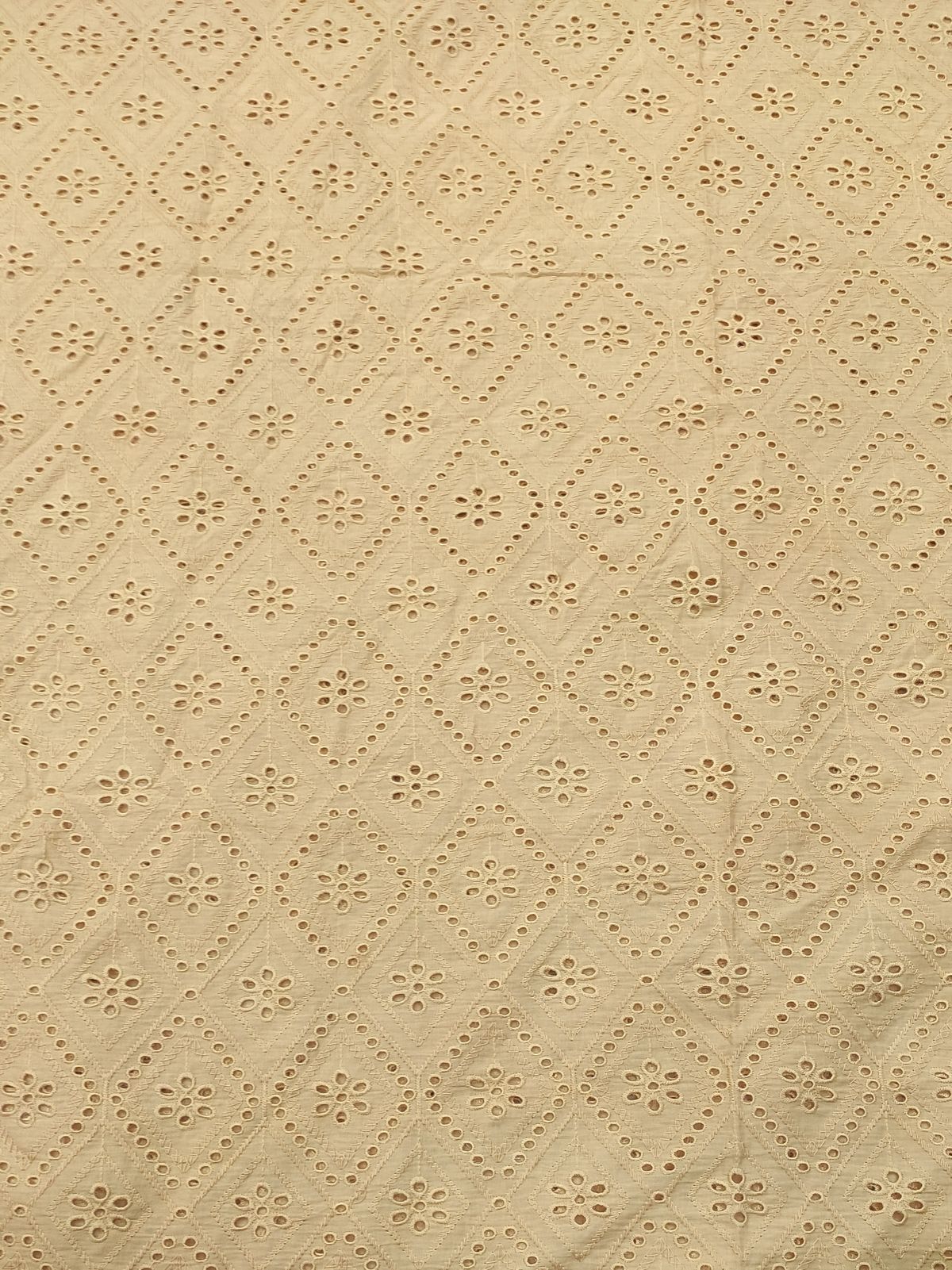 Beige Cotton Cambric Diamond Eyelet Embroidery Fabric | Charu Creation - Image 3