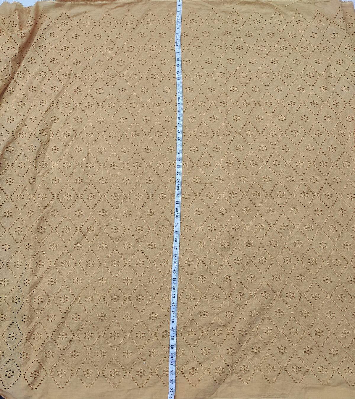 Beige Cotton Cambric Diamond Eyelet Embroidery Fabric | Charu Creation - Image 4