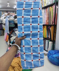 Sky Blue Geometric Grid Printed Cotton Cambric | Charu Creation