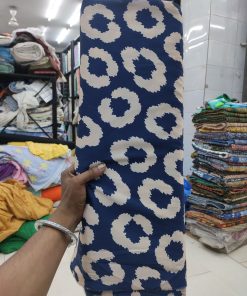 Blue & White Animal Print Poly Satin Fabric | Charu Creation