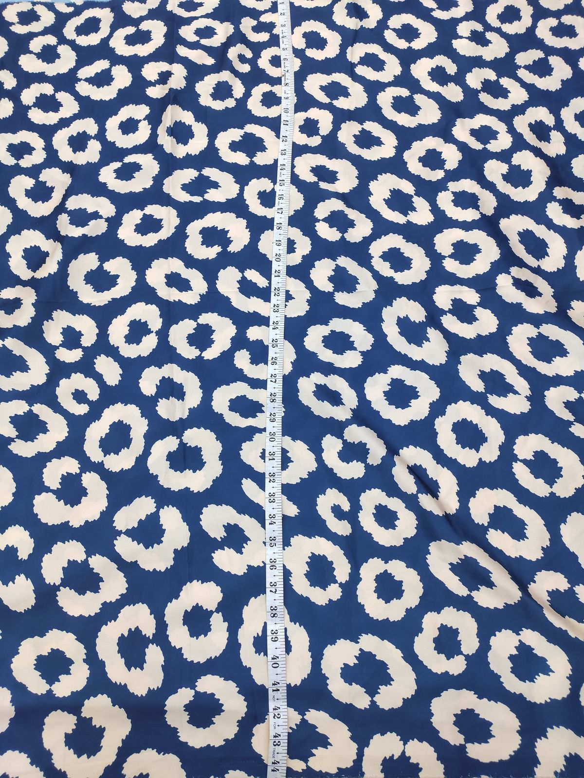 Blue & White Animal Print Poly Satin Fabric | Charu Creation - Image 2