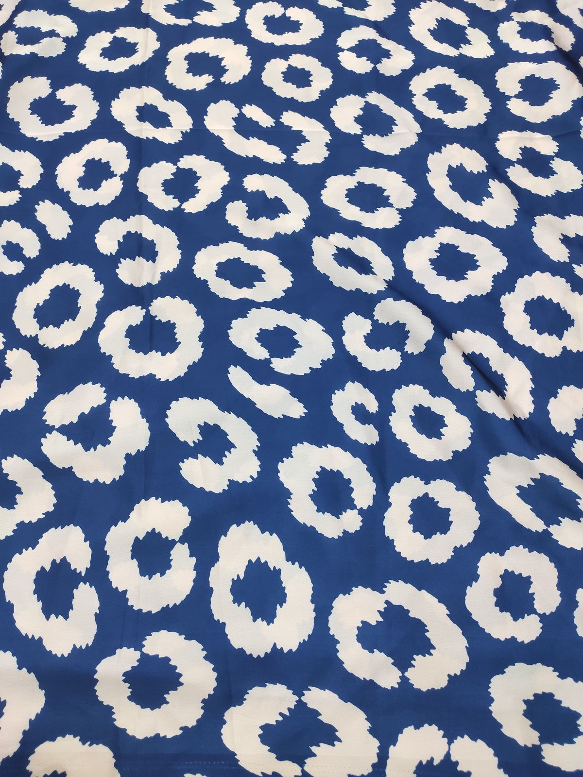 Blue & White Animal Print Poly Satin Fabric | Charu Creation - Image 4