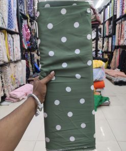 Sage Green Polka Dot Printed Poly Satin Fabric | Charu Creation