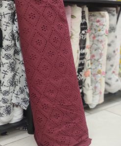 Wine Cotton Cambric Fabric with Diamond Embroidery | Charu Creation