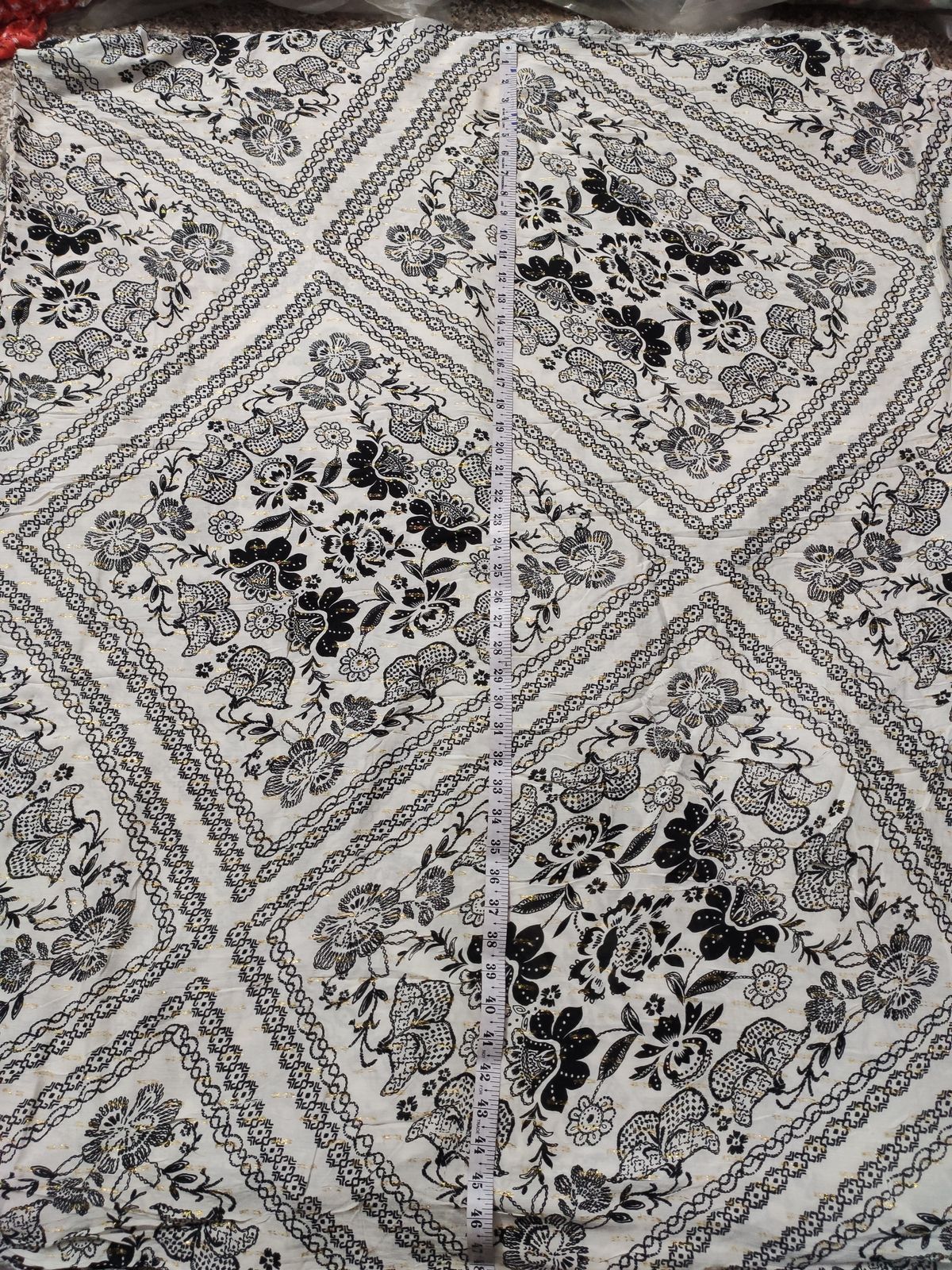 Off White Rayon Crepe Lurex with Black Floral Print | Charu Creation - Image 3