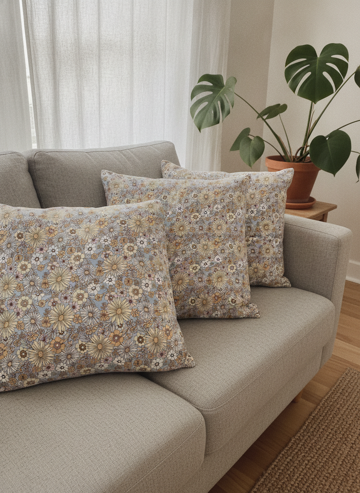 Sky Blue Retro Floral Print Rayon Crepe Fabric | Charu Creation - Image 5