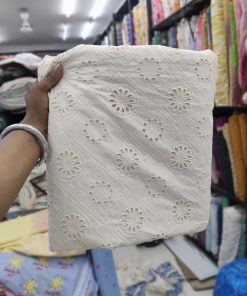 Greige Cotton Cambric Schiffli Embroidery Fabric | Charu Creation