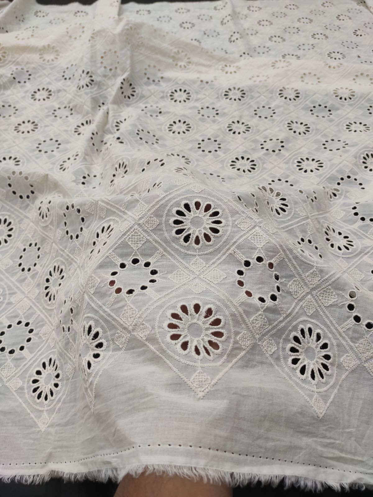 Greige Cotton Cambric Schiffli Embroidery Fabric | Charu Creation - Image 2