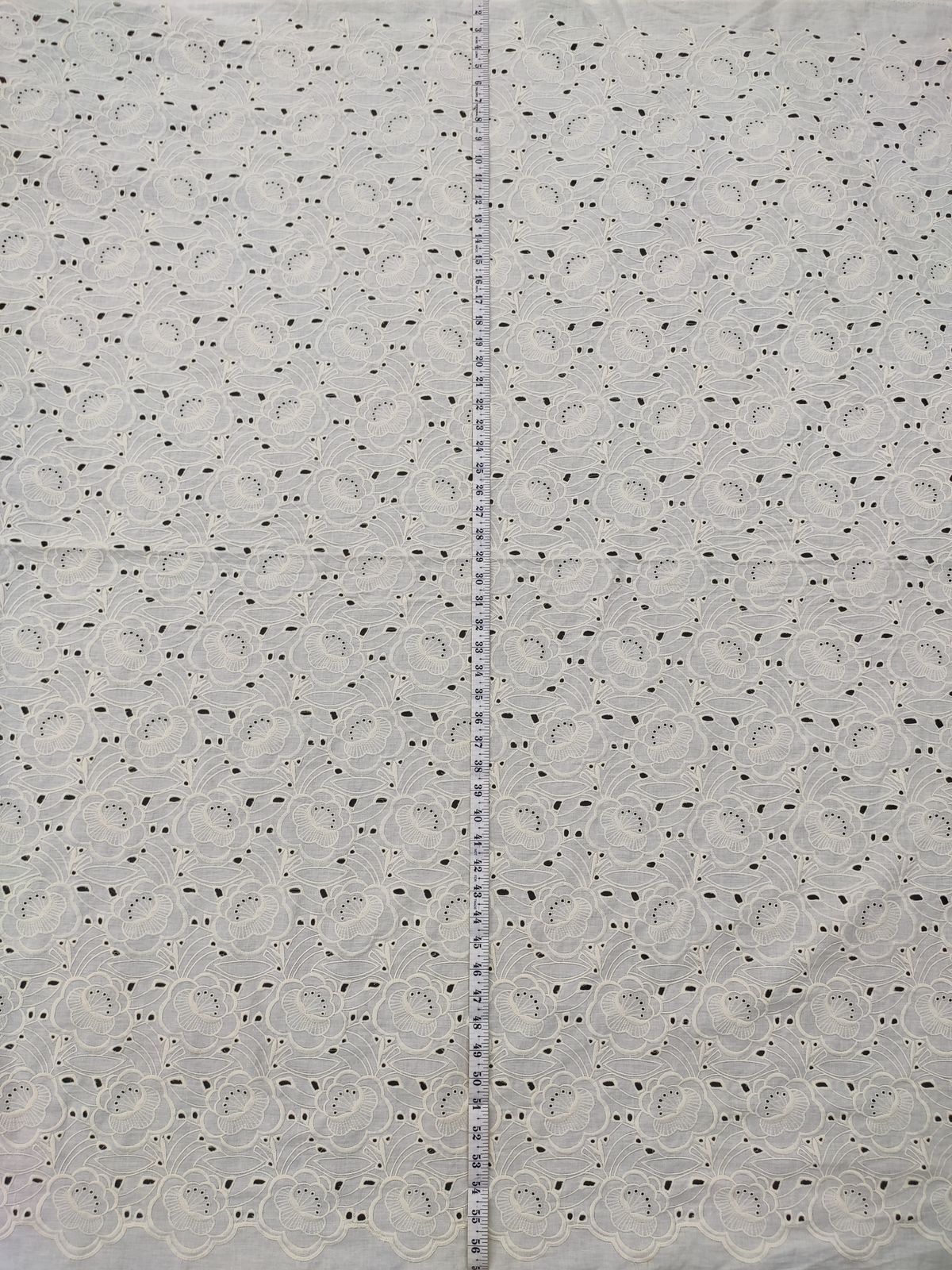 Greige Cotton Cambric with Geometric Eyelet Embroidery | Charu Creation - Image 2